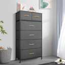 Mifuro Tall Dresser for Bedroom, Vertical Storage Organizer Tower with 6 Drawers, Chest of Drawers with Fabric Bins, Steel Frame, Wood Top for Bedroom, Closet, Entryway- Grey