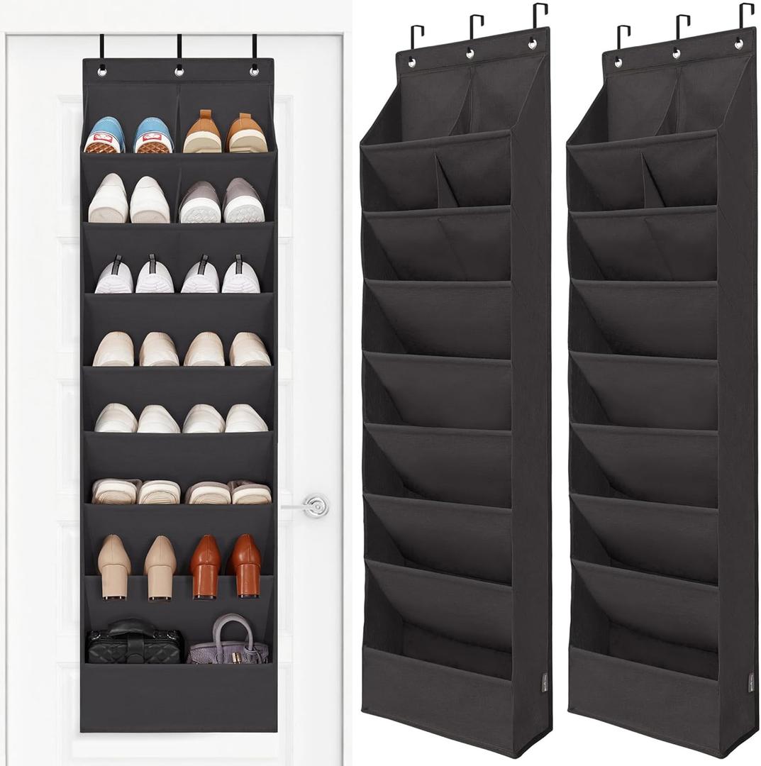 STORAGE MANIAC Over the Door Shoe Organizer Heavy-Duty Large Deep Pocket Hanging Shoe Organizer Shoe Rack Door Closet Shoe Organizer for Wall, Dorm & Narrow Door Storage Shoe Holder Black, 2 Pack