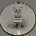 laveliabel Easter Bunny Oval Canvas Art Wall Decor, Rabbit on a Farmhouse Fence Framed Canvas Prints, Spring Bunny Easter Oval Hanging Wall Decor for Home Nursery Playroom, 8.5x11.5 Inches