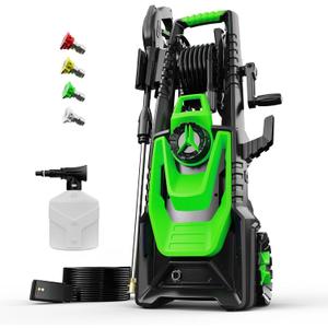 Electric Pressure Washer, 5000PSI 3.2GPM Power Washer with Hose Reel, Foam Cannon, Car Washing Machine with 20FT Hose, 35FT Cord, High Pressure Washer for Deck, Driveway, Patio, Green