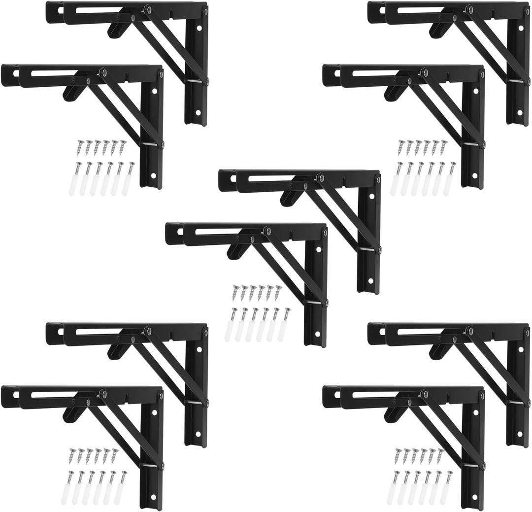 10 Pack 12 Inch Black Folding Shelf Brackets with Screw, Collapsible Shelf Bracket Wall Mounted, Heavy Duty Folding Shelf Brackets for Wood Shelves, Wall-Mounted Tables & More