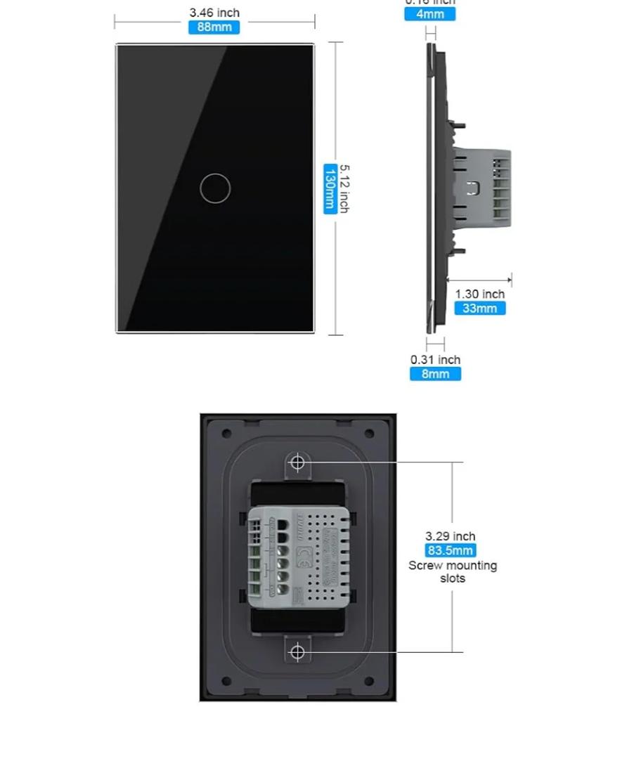 LIVOLO Modern Electrical Wall Light Switch 1Gang Tempered Glass Panel 2 Pole Wall Touch Light Switch with Led Indicator,No Neutral Wire 3Way (1Gang Black)