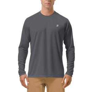 Roadbox Mens UPF 50+ UV Sun Protection Shirts Outdoor Long Sleeve SPF Rash Guard for Fishing Hiking Swimming Running, 1 Pack - Dark Gray, X-Large