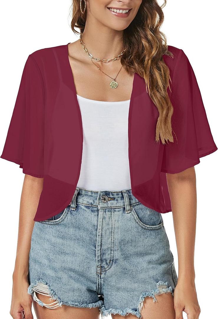 ZNVGIRL Women Shrug Chiffon Cardigans Open Front Short Sleeve Bolero for Evening Dressy 2026 L