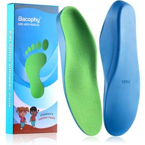 Bacophy Kids Orthotic Arch Support Shoe Insoles, Children Pu Cushioning Inserts, Shock Absorption Velvet Surfaces Deep Heel Cup Inner Sole for Flat Feet, Plantar Fasciitis, Feet Heel Pain Relief (XL) (2-3.5 M Big Kid, Blue)