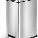 Home Zone Living 4 Gallon Slim Kitchen Can with Soft Close Lid and Step Pedal, Stainless Steel Wastebasket with Removable Liner, Silver