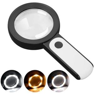 JMH Magnifying Glass with Light, Handheld Large Magnifying Glass 18LED Cold and Warm Light with 3 Modes, Illuminated Lighted Magnifier for Seniors Reading, Coins, Jewelry