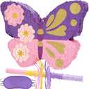 WERNNSAI Butterfly Piata - Butterfly Birthday Party Supplies Piata with Stick and Blindfold for Girls Kids Pull String Piata Family Games Classroom Birthday Party Decorations 16.4 x 12.4