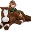 Tezituor 47 Inch Giant Realistic Horse Stuffed Animals, Hugging Soft 4ft Stuffed Horse Plush Body Pillow for Sleeping, Large Chocolate Stuffed Pony Farm Toy Birthday Party Decor for Girlfriend