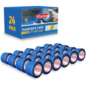 XFasten Blue Painters Tape Bulk 3-Inch x 60-Yards (24-Pack, 4320ft Total) Wall Safe Blue Painters Tape 3 Inch Wide, Blue Masking Tape Bulk, Blue Paint Tape for Walls, Painting, Automotive