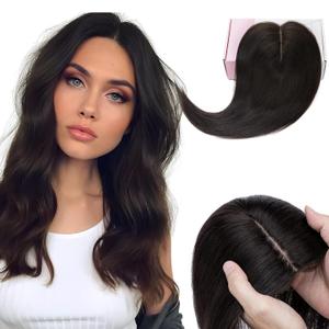 Elailite Hair Toppers for Women Real Human Hair Topper Thinning Thin 5.1"x2.8" Silk Base Clip in Straight Remy Hairpieces 10 Inch Natural Black