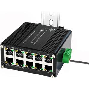 Industrial 8-Port Gigabit PoE Switch with 2 Uplink Ports, IEEE 802.3af/at 30W, 12~48V DC Input, Voltage Booster, DIN-Rail Mount, IP40 Aluminum Case for CameraAP, VoIP