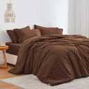 Love's cabin Seersucker Brown Queen Comforter Set 7 Pieces, All Season Bedding Set, Queen Bed in a Bag with Comforter, Flat Sheet, Fitted Sheet, Pillowcase and Pillow Sham (Queen (88"X88"))