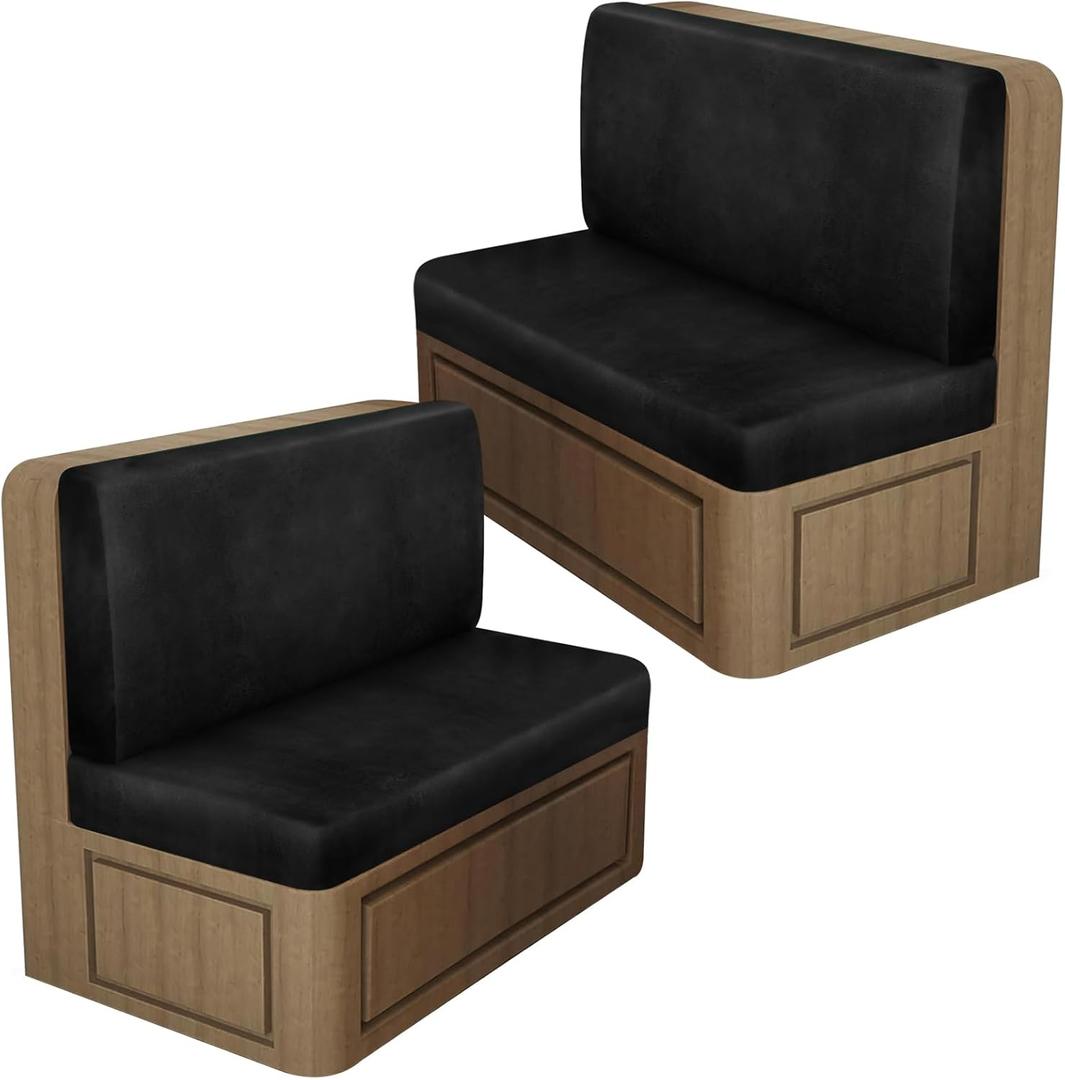Leather Look RV Dinette Cushion Covers, Stretch Camper Cushion Slipcovers for Travel Trailer Couch RV Booth Seat, Replacement Camper Sofa Chair Protector (2 Backrest Cover & 2 Bench Cover,Black)