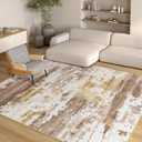 Kelarea Washable Area Rug for Living Room, 8x10 Non Slip Modern Abstract Brown Rugs, Easy Clearning Low Pile Large Carpet for Bedroom, Dining Room, Nursery, Office