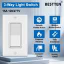 BESTTEN 10 Pack 3-Way Decorator Wall Light Switch with Wallplate, 15A 120V/277V, Single Pole or Three Way, On/Off Paddle Rocker Interrupter, UL Listed, White