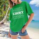 St Patricks Day Women Green Graphic Shirts Cute Lucky Irish Shamrock Short Sleeve Tops Funny Love Bleesed Holiday Printed Tee (Green, L)