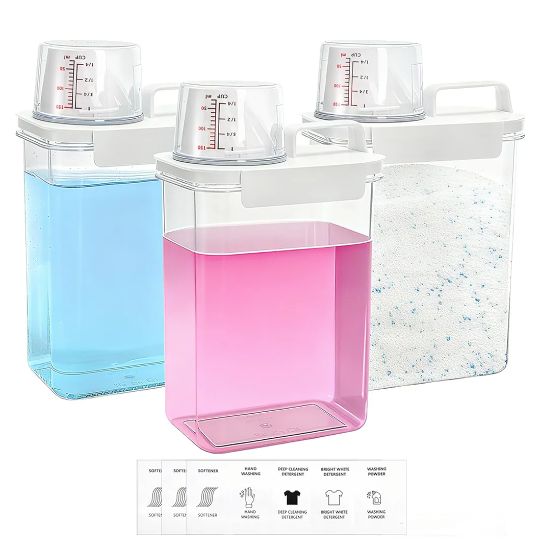 3 Pack Laundry Detergent Dispenser, 61 Oz Plastic Liquid Laundry Soap Containers with 15 Removable Labels, Clear Fabric Softener Dispenser Laundry Powder Holder for Laundry Room