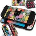 Gurgitat 4in1 Cute for Nintendo Switch Case Protector Switch Game Cases Cartridge Storage Flowers Black Cat Cartoon Girls 24 Game Card Holder Organizer+Skin Controller Dockable Cover for Switch 2017 (13-Pink Strawberry)