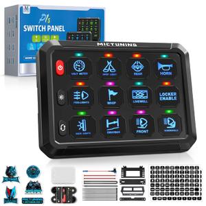 MICTUNING 12 Gang Switch Panel P1S-B12 Blue High Power 6 Level Brightness Toggle/Touch ON-Off Momentary Circuit Control Relay Box for Camper RV ATV SUV UTV Truck Car Marine