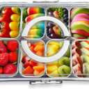 HRXFOZ Divided Serving Tray with Lid and Handle,8 Compartments Snacks Box,Snack Fruit and Veggie Tray,Portable Platter for Candy Fruits Nuts Snack Party Entertaining Picnic (1 PCS)