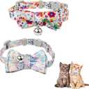 2 Pack Breakaway Cat Collar with Bow Tie and Bell for Kitten Adjustable Safety Collars with Removable Bowtie Flowers