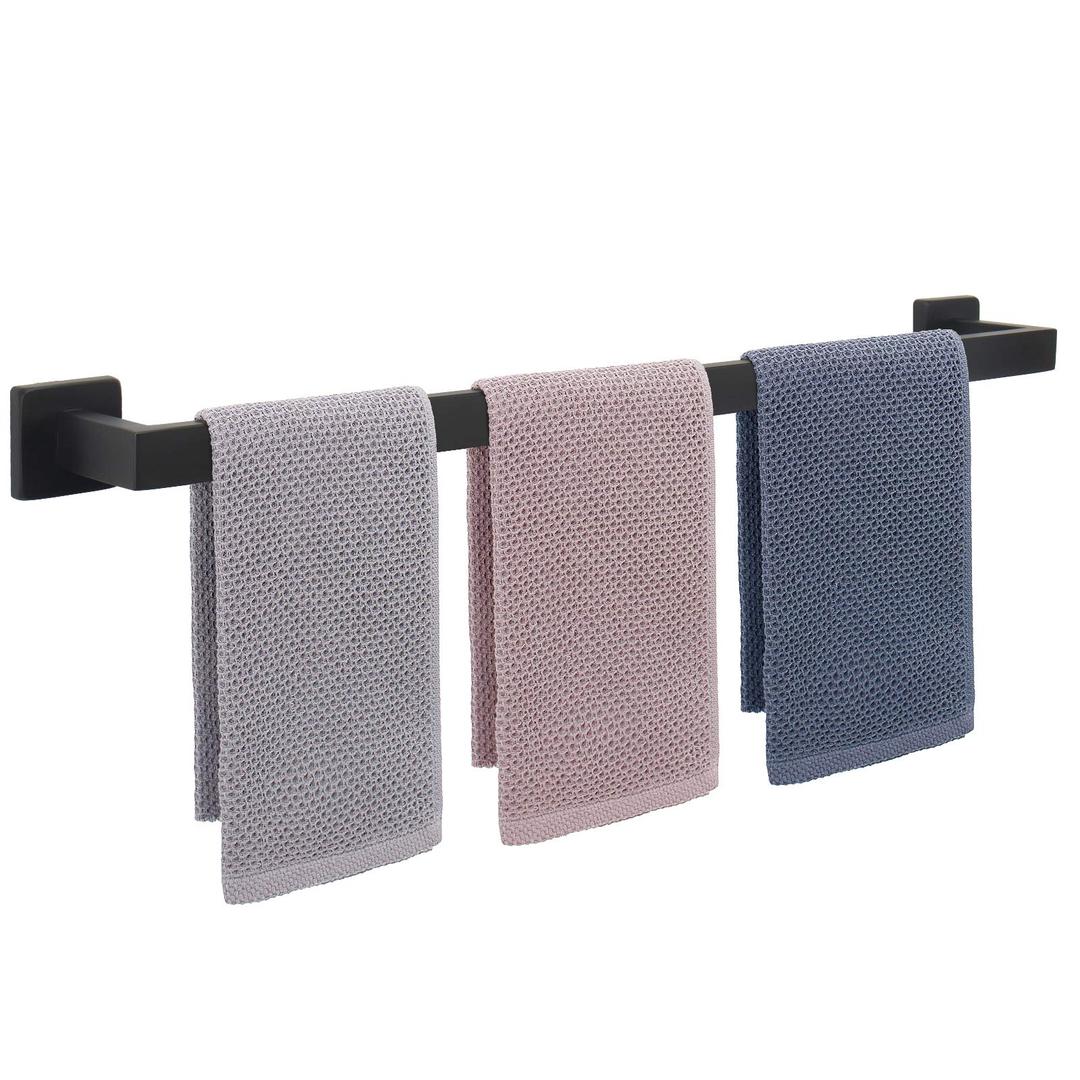 NearMoon Towel Bar, Bath Accessories Premium Thicken Stainless Steel Square Shower Towel Rack for Bathroom, Towel Holder Wall Mounted (1 Pack, Matte Black, 33 Inch)