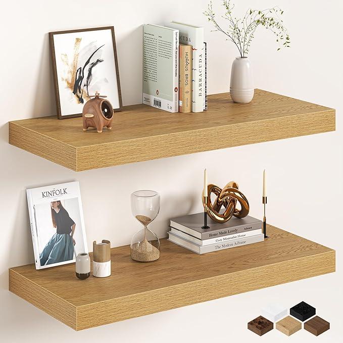 12" Natural Wood Floating Shelves (Gold Oak)