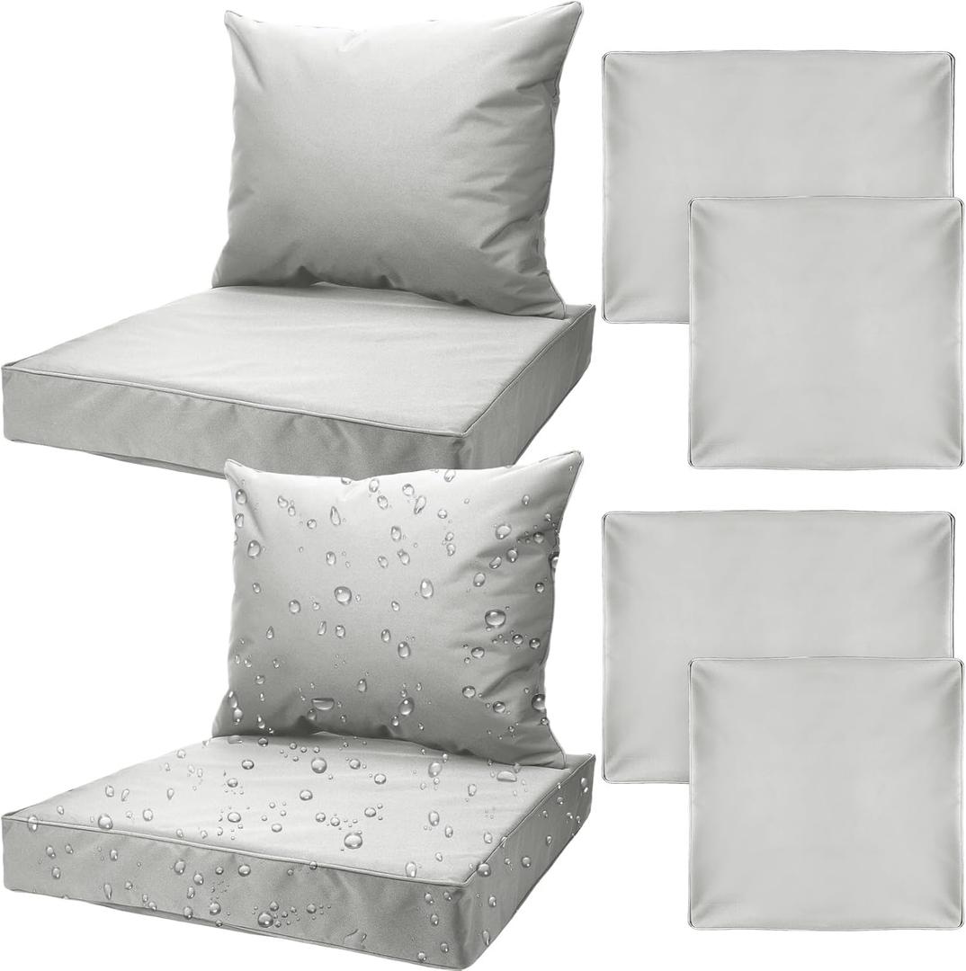 Mindsoft 2 Sets Waterproof Couch Cushion Slipcovers Backrest Outdoor Stretch Cushion Covers with Zipper(24 x 20, 24 x 24 x 4 Inch,Light Gray)