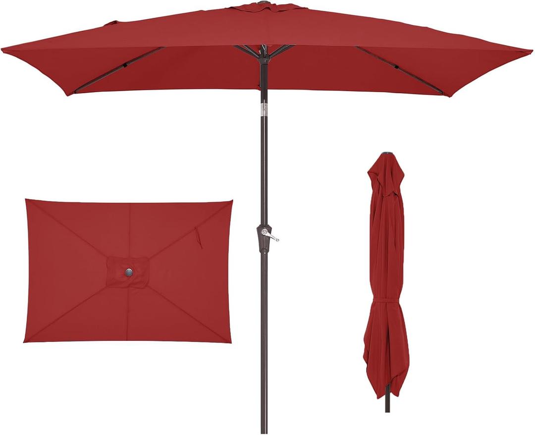 JEAREY 6.5x10 ft Rectangular Patio Umbrellas Rectangle Outdoor Umbrella with Push Button Tilt and Crank, Market Table Umbrella 6 Sturdy Ribs UV Protection for Poolside Garden Backyard Deck, Red