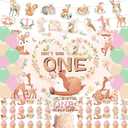 Isn't She Onederful Girls 1st Party Decorations,Deer First Birthday Party Supplies for One Year Old Girl -Floral Backdrop Balloons Cake Cupcake Toppers,Woodland Animal for Girl One Year Old First