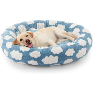 JOEJOY Donut Large Dog Bed, Cute Round Calming Dog Bed with Removable Washable Cover, Orthopedic Pet Beds with Jacquard Shaggy Plush & Non Skid Bottom, Black
