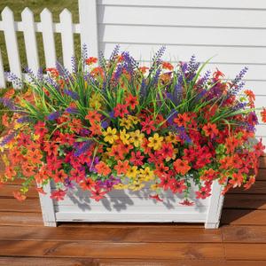 Artificial Flowers for Outdoors UV Resistant, 14 Bundles Fake Flowers Daisy with Lavender Faux Outdoor Plants Silk Flower for Outside Planters Patio Porch Window Garden Yard Spring Summer Decoration