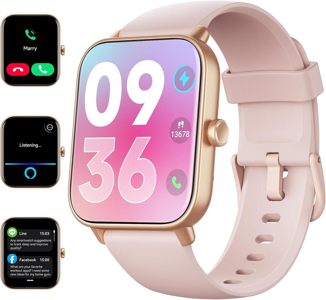 ENOMIR Smart Watch for Men Women, Alexa Built-in Fitness Tracker with Call Function & 2025 Upgraded 1.85" HD Anti-Fall Screen, 5ATM Waterproof Heart Rate/Sleep/SpO2 Monitor, iOS Android Compatible (1.85 Inches, Rose Pink)