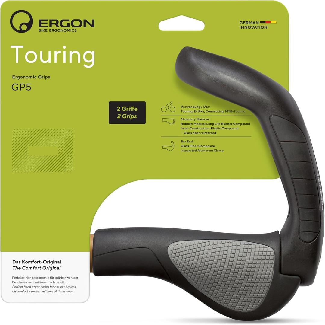Ergon GP5 Ergonomic Lock-On Grips  Extended Bar Ends for MTB, Touring, Commuter & E-Bike Comfort and Control