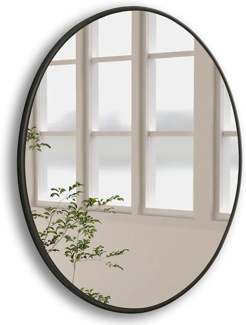 CULER Round Black Bathroom 30 Inch Mirror,Circle Wall Modern Mirror for Bedroom,Hanging Vanity Tempered Glass Mirrors for Entryway or Living Room (30 inch, Black)
