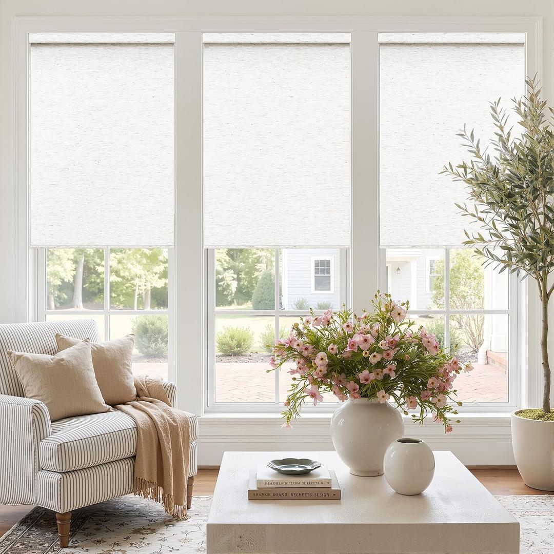 Birch Ivory Cordless Roller Shades Non See Through Blinds 34.5" W x 72" H