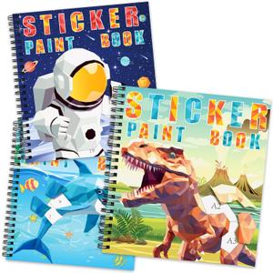 homicozy 3PCS Sticker Paint Books for Kids Ages 4-10,Dinosaur Astronaut Ocean Animals Designs Paint by Stickers, Sticker by Numbers, Party Birthday Gifts for Boys 4-10,Create 30 Pictures at a Time