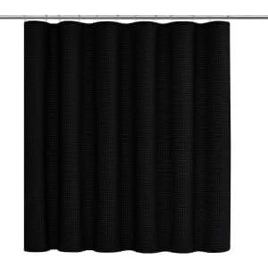 H HALSTON Black Shower Curtain Modern Neutral Bathroom Curtain, Water-Repellent Fabric, Machine Washable, 72x72 Inches, Elegant Spa-Inspired Design, Minimalist Home Decor