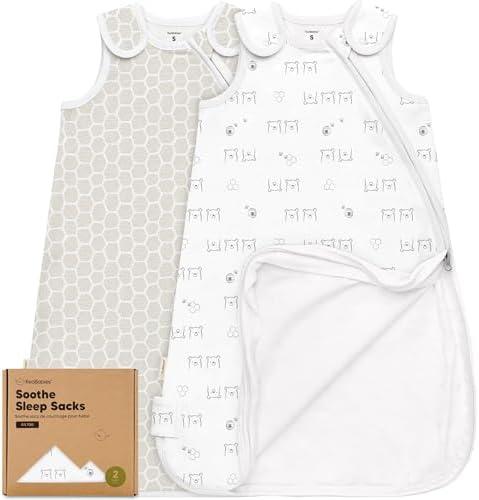 2-Pack Organic Baby Sleep Sacks, 100% Cotton - Soft & Breathable 0.5TOG Baby Wearable Blanket, Toddler Sleeping Sack 0-6 months,Easy to Wear Transitional Swaddles for Newborns,Infants (Bumble Bear, S)