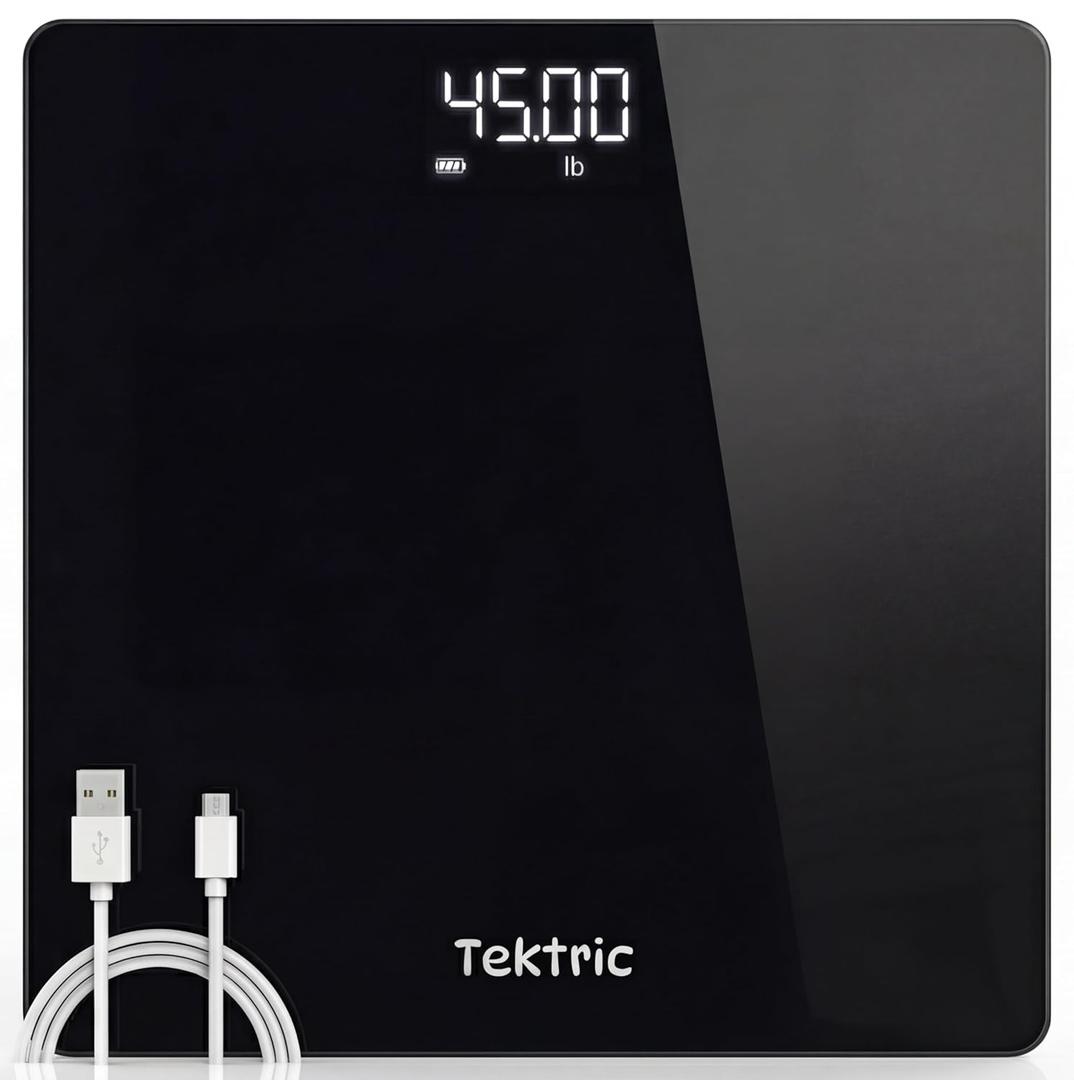 Digital Bathroom Scale for Body Weight - Rechargeable Weight Scale for People with LED Display, KG/LB, 400 lb Capacity, Step-On Technology, Highly Accurate