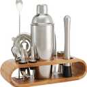 Amazon Basics 10-Piece Stainless Steel Bar Tools Set with Bamboo Stand Holder
