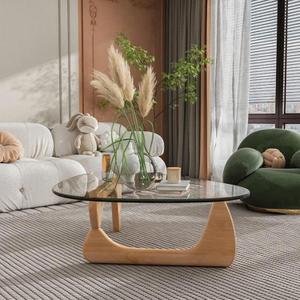 EASYSOUL Modern Glass Coffee Table, 32.68W x 22.44L x 15.75H in, Abstract Round Tea Tables for Living Room Home Office Industrial Cocktail Tables (Log-Clear Glass, 44.88")