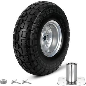4.10/3.50-4 Tire Wheels Flat Free, 10 inch Solid Rubber Tire Wheels with 5/8'' Double Sealed Bearings, 2.2" Offset Hub, Perfect for Hand Truck Dolly Garden Trailer Gorilla Carts, 1 Pack