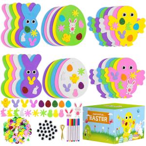 Max Fun 302pcs Easter Foam Stickers Set DIY Crafts Egg Bunny Chick Easter Decorations for Kids Crafts Party Favors Supplies Craft Kits for Kids