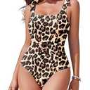 AI'MAGE Women's One Piece Swimsuit 2025 Tummy Control Swimsuits Slimming Bathing Suits Belted Swim Suit Swimwear, Leopard, M