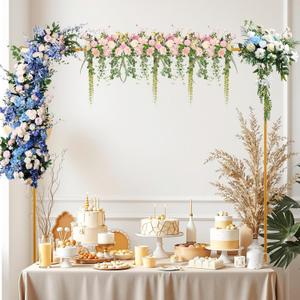 Over The Table Rod Stand with Clamps for Decorations, Adjustable 30"-47'' Height 34"-98" Length Table Balloon Arch Stand Hanging for Wedding Birthday Party Halloween Christmas(COLOR:Gold)