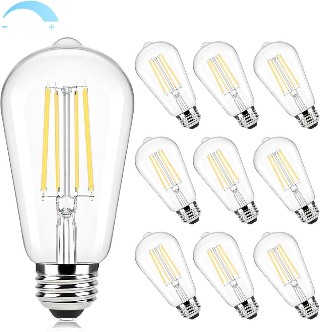 Brightever 10 Pack Edison Bulbs 60W Equivalent, 4000K Cool White Dimmable LED Light Bulb, 7W, 850LM Vintage E26 Light Bulb, 90+CRI, ST58 Clear Glass Antique Decor LED Filament Bulbs for Bedroom