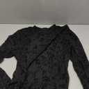 AKEWEI Womens Mesh Sheer Long Sleeve Layering Tops Crew Neck Lace See Through Shirts Slim Fit Fishnet Blouse(Flocked Black Flower, XL)