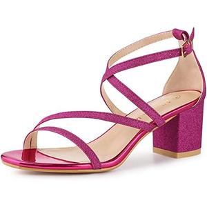 Allegra K Women's Glitter Crisscross Strap Chunky Heels Sandals, US 7.5